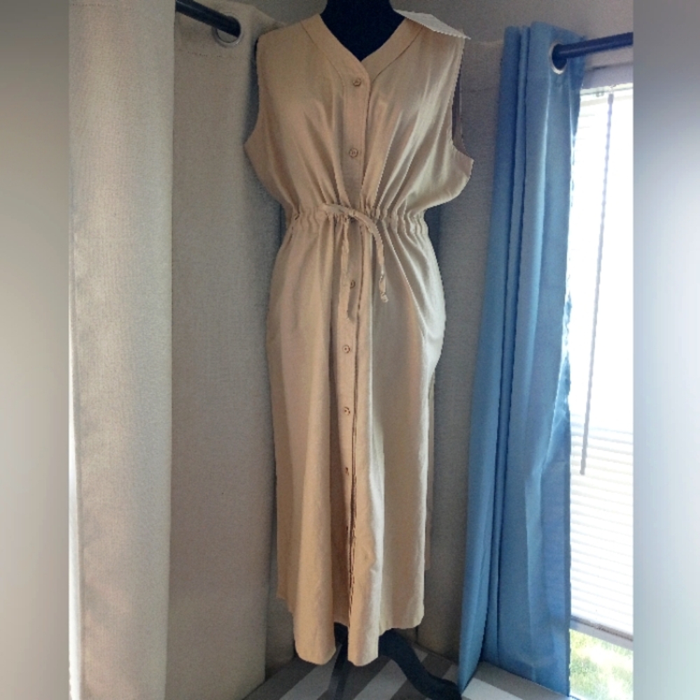 MEOMUA Women’s Linen Midi Summer Coastal Grandma Sleeveless Dress Khaki 2XL